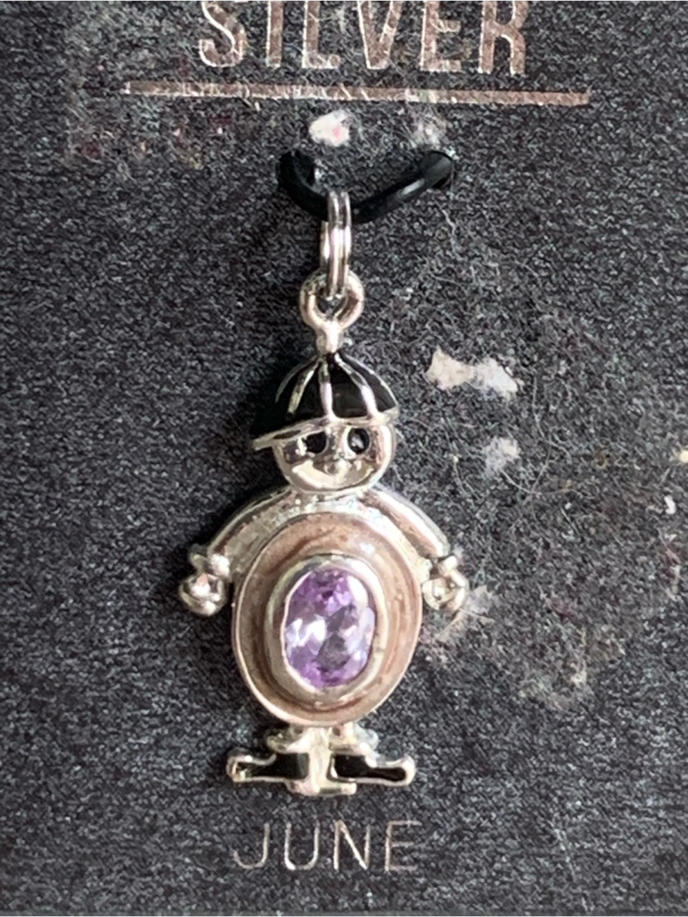 Vintage 925 Sterling Silver Boy Amethyst Charm Pendant June Birthstone